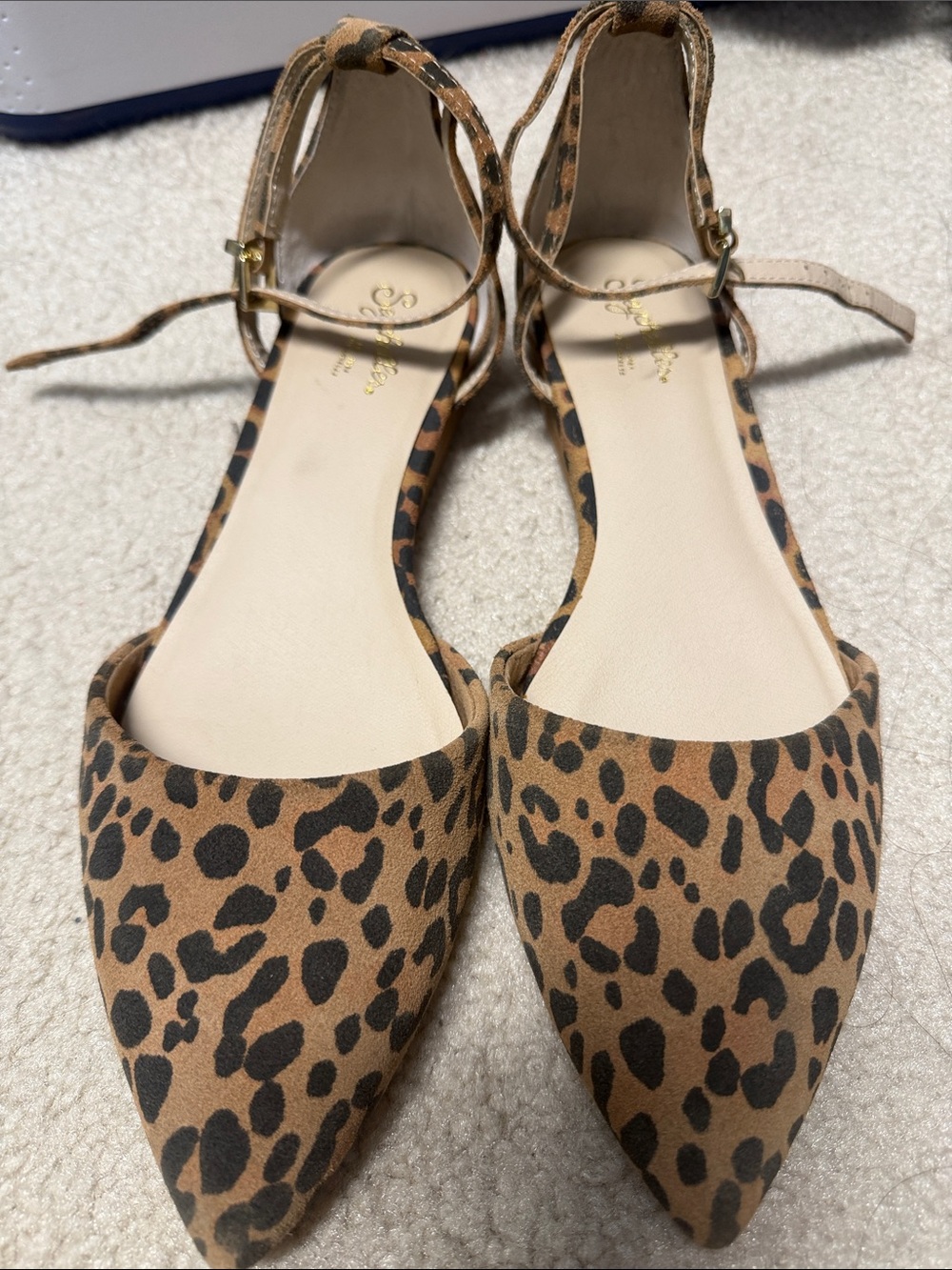SEYCHELLES Leopard Print Pointed-Toe Ankle Strap Flats - Brown/Tan -sz9